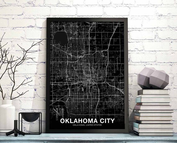 Oklahoma City Usa Map Poster Black White Hometown Print Modern Home Decor Office Decoration Wall Art Dorm Bedroom Gift