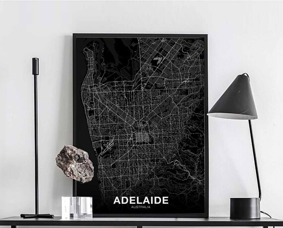 Adelaide Australia Map Poster Black White Hometown City Print Modern Home Decor Office Decoration Wall Art Dorm Bedroom Gift