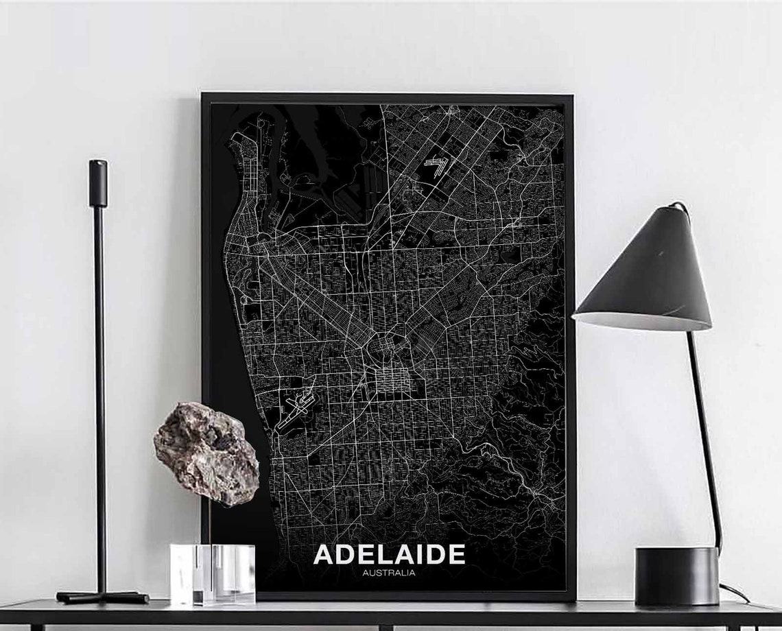 Bold Modern Adelaide Australia Black City Street Map Wall Poster