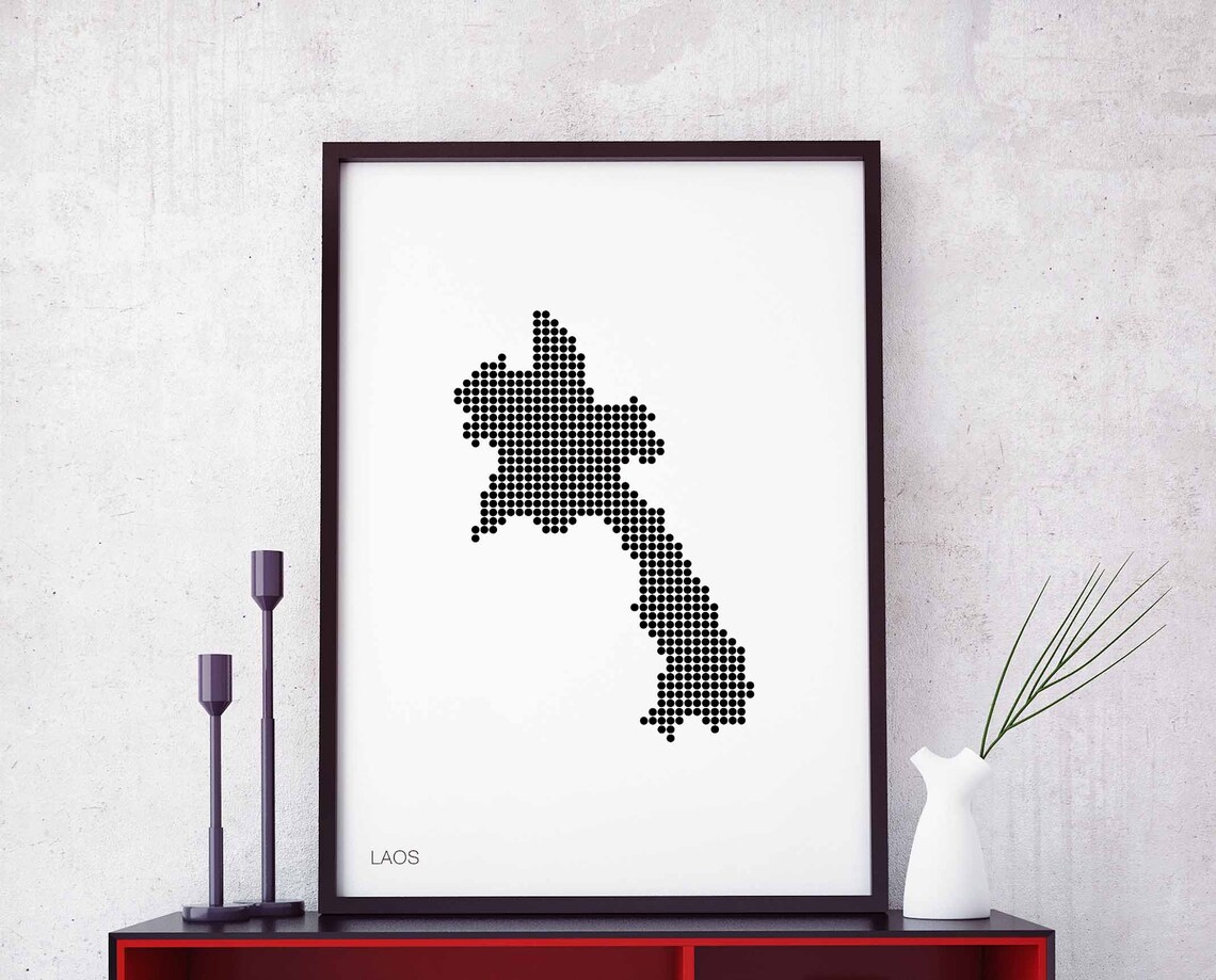 Laos Minimal Dots Retro Map Poster
