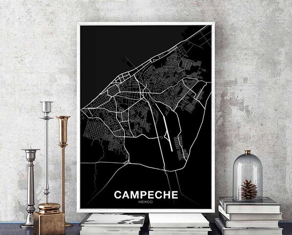 Campeche Mexico Map Poster Black White Hometown City Print Modern Home Decor Office Decoration Wall Art Dorm Bedroom Gift