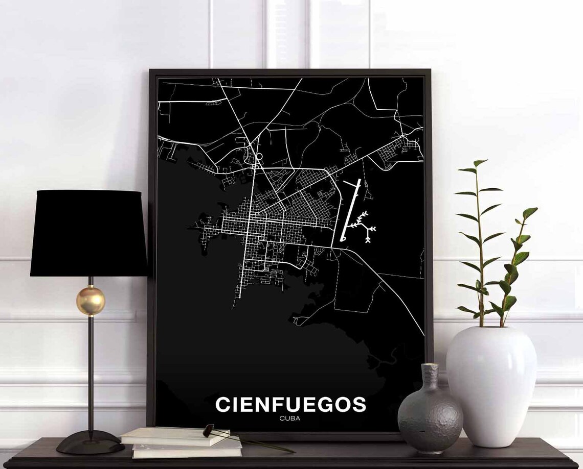 Cienfuegos Cuba City Map Poster Bold Black Minimalist Street Art