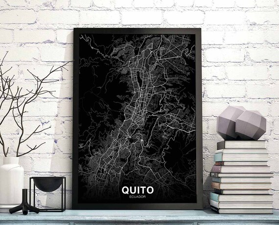 Quito Ecuador Map Poster Black White Hometown City Print Modern Home Decor Office Decoration Wall Art Dorm Bedroom Gift