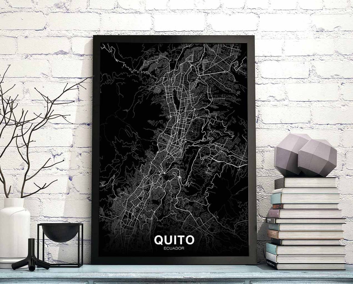 Quito Ecuador Map Poster Black Background Minimalist City Street Art