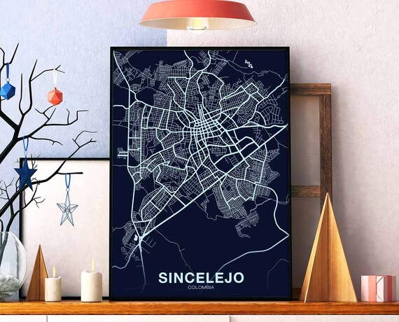 Sincelejo Colombia Map Poster Color Hometown City Print Modern Home Decor Office Decoration Wall Art Dorm Bedroom Gift