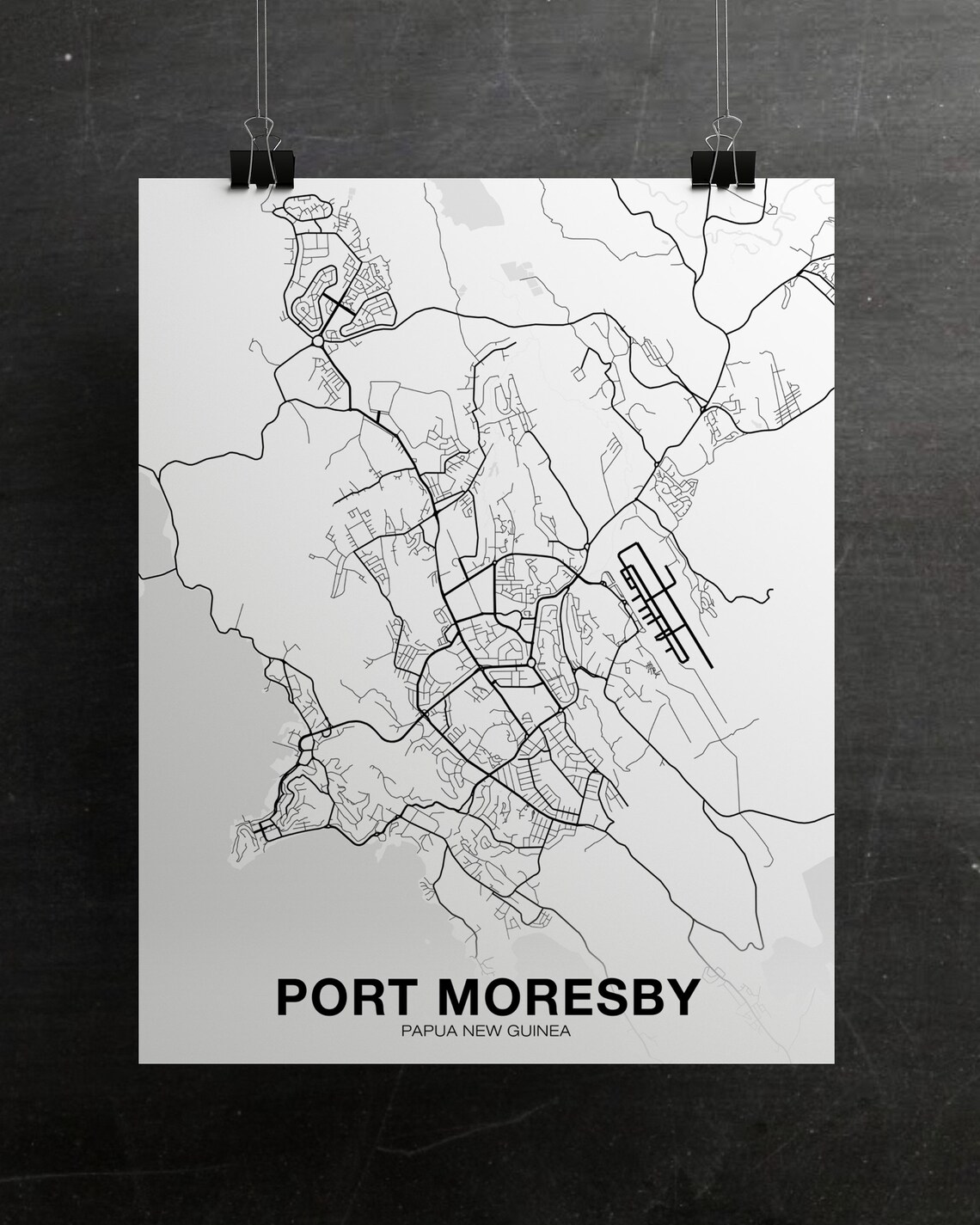 Port Moresby Papua New Guinea City Street Map White Style Poster