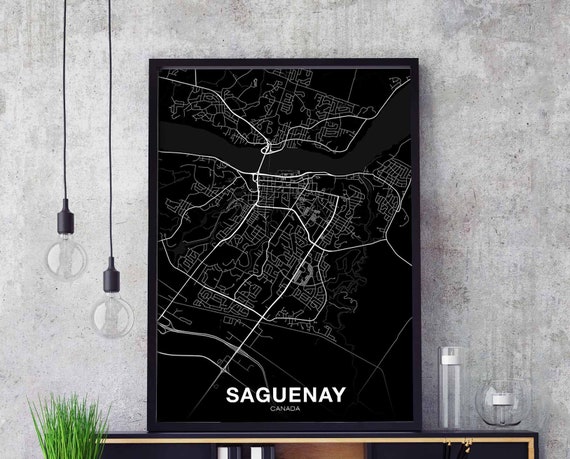 Saguenay Canada Map Poster Black White Hometown City Print Modern Home Decor Office Decoration Wall Art Dorm Bedroom Gift