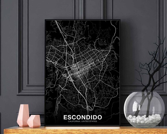 Escondido Ca Usa Map Poster Black White Hometown City Print Modern Home Decor Office Decoration Wall Art Dorm Bedroom Gift