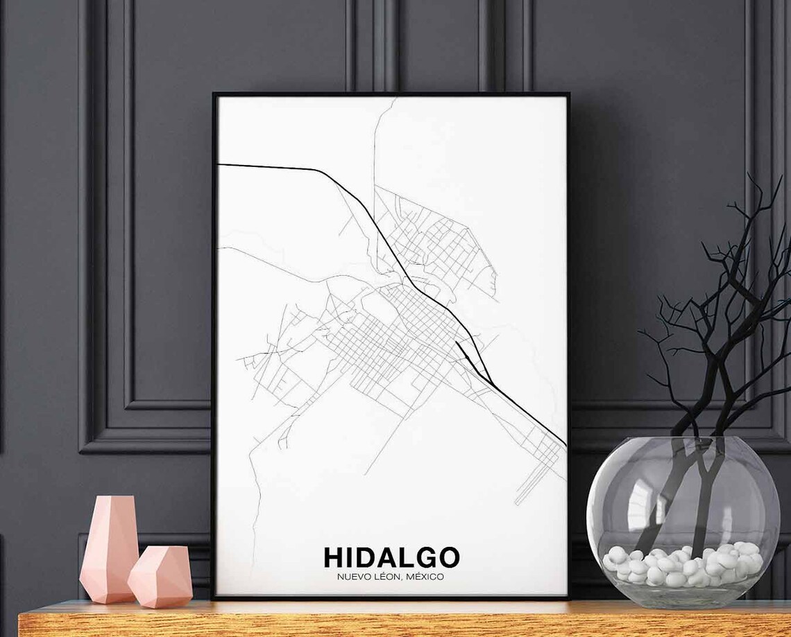 Hidalgo Mexico Map Poster, Modern Home Decor