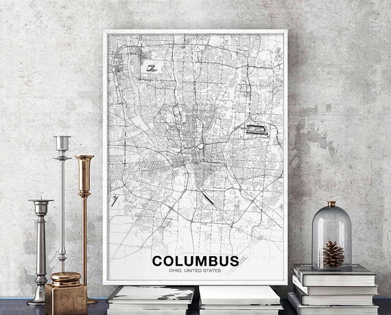 Columbus Ohio Oh Usa Map Poster Black White Hometown City Print Modern Home Decor Office Decoration Wall Art Dorm Bedroom Gift