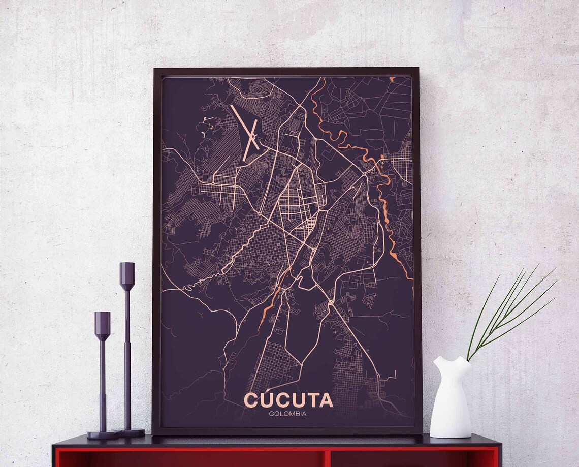 Cúcuta Colombia Dark Minimalist Street Map Hometown Decor Poster