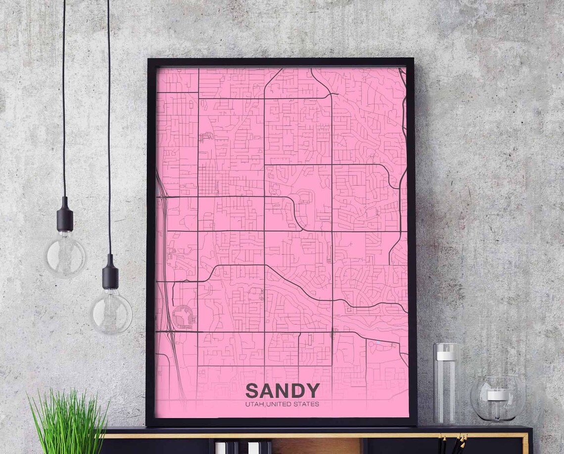 Sandy Utah United States Pink Minimalist City Map Art Poster