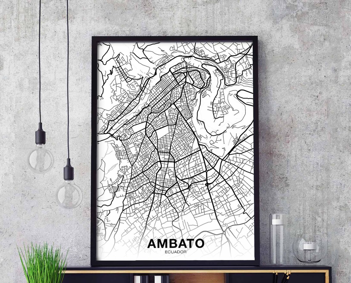 Ambato Ecuador Map Poster, Modern City Print