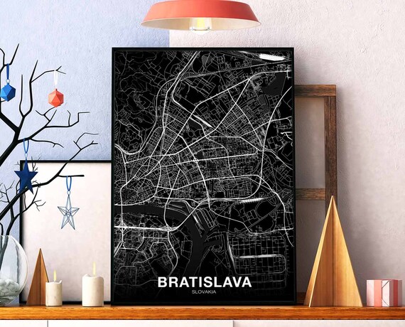 Bratislava Slovakia Map Poster Black White Hometown City Print Modern Home Decor Office Decoration Wall Art Dorm Bedroom Gift
