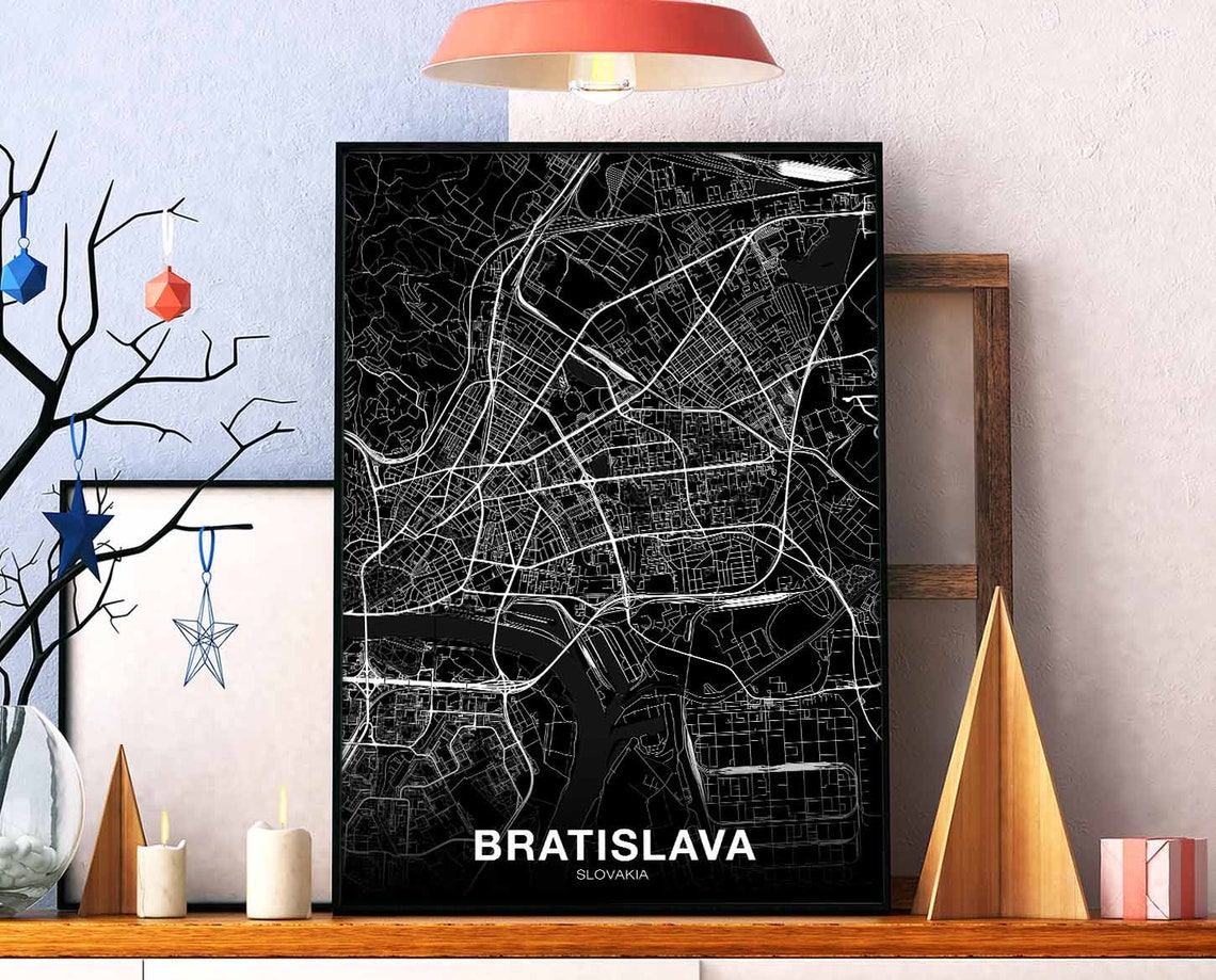 Bratislava Slovakia Minimalist Black White Street Map Poster