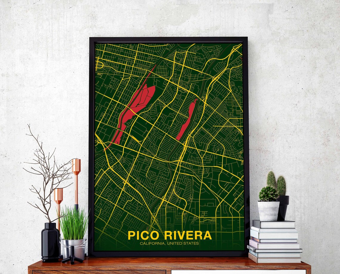 Pico Rivera California USA City Map Green Gold Modern Poster