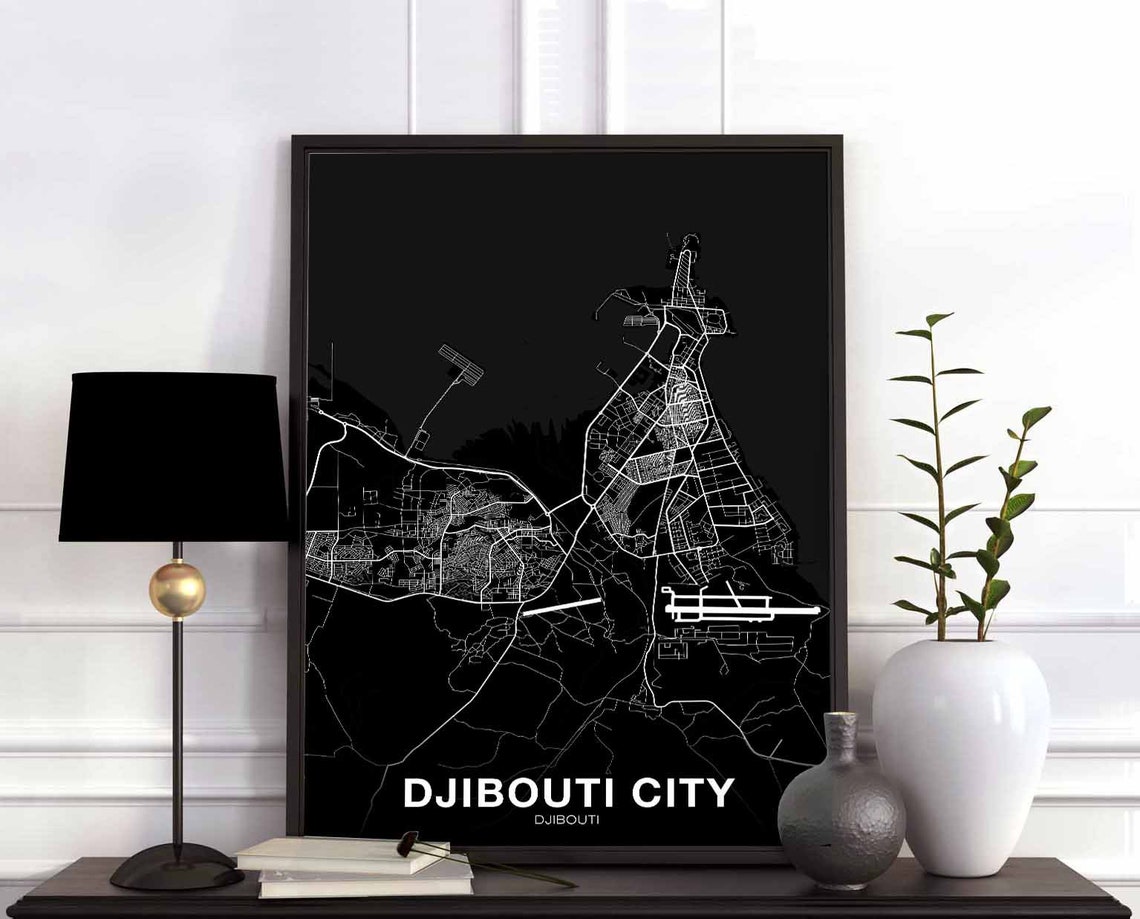 Djibouti City Djibouti Black White Minimal City Street Map Poster