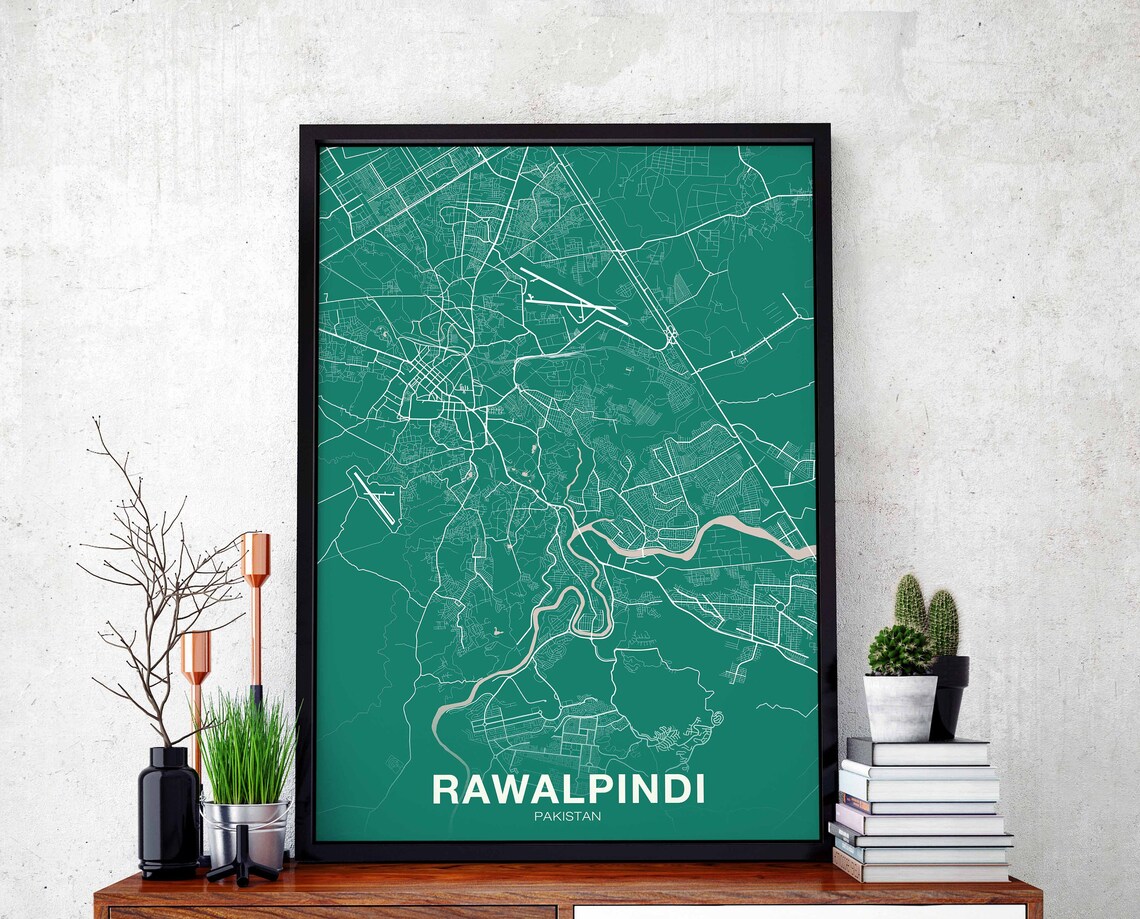 Rawalpindi Pakistan Green City Street Map Modern Minimalist Hometown Poster