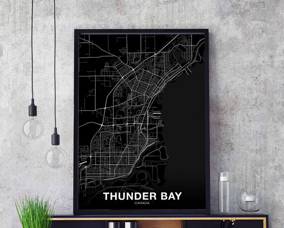 Thunder Bay Canada Map Poster Black White Hometown City Print Modern Home Decor Office Decoration Wall Art Dorm Bedroom Gift