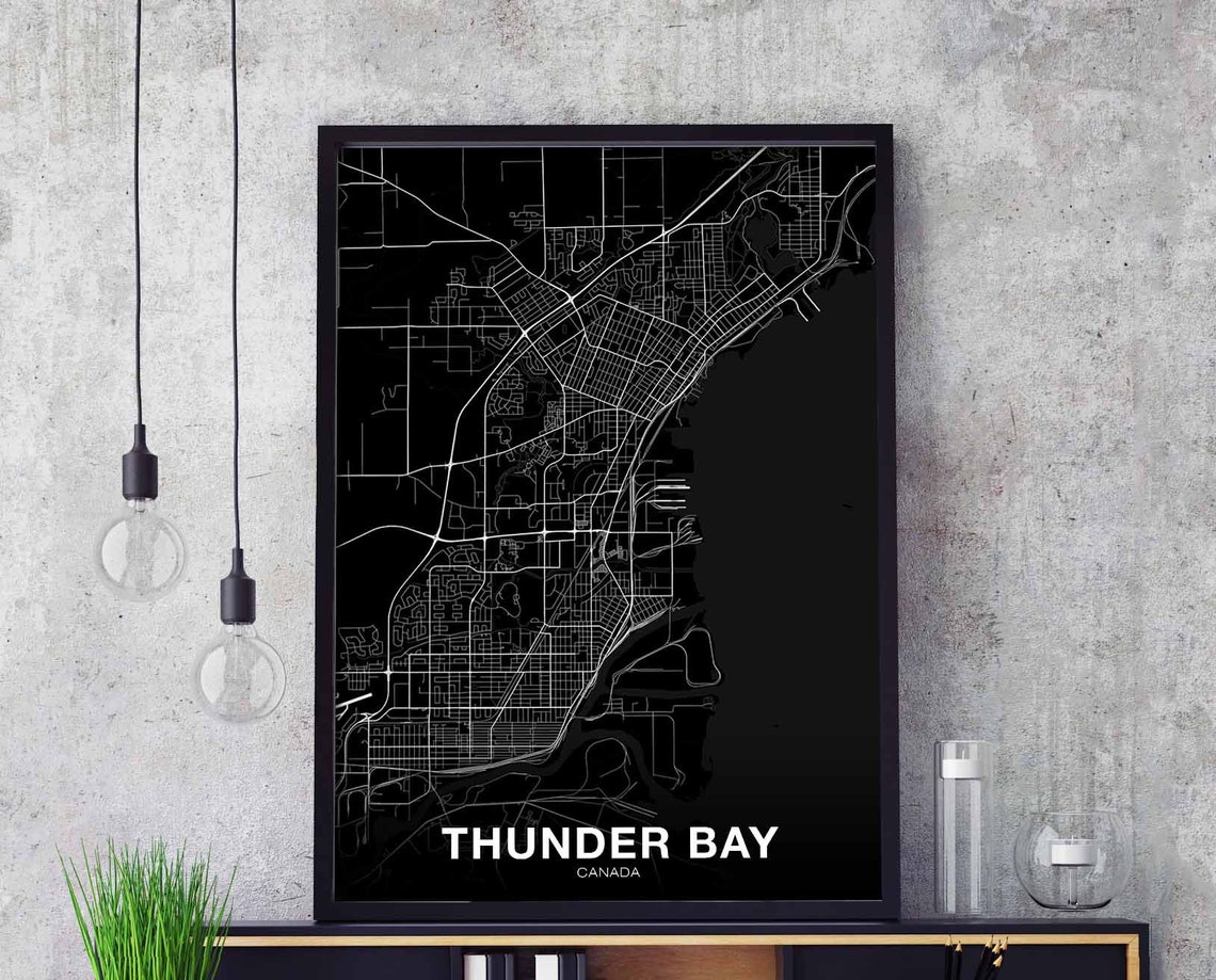 Thunder Bay Canada Black City Map Poster Modern Urban Wall Decor