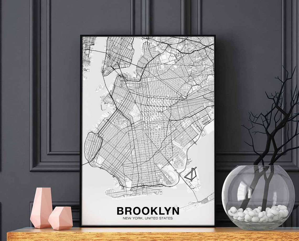 Brooklyn New York USA Black White Street Map Hometown Poster