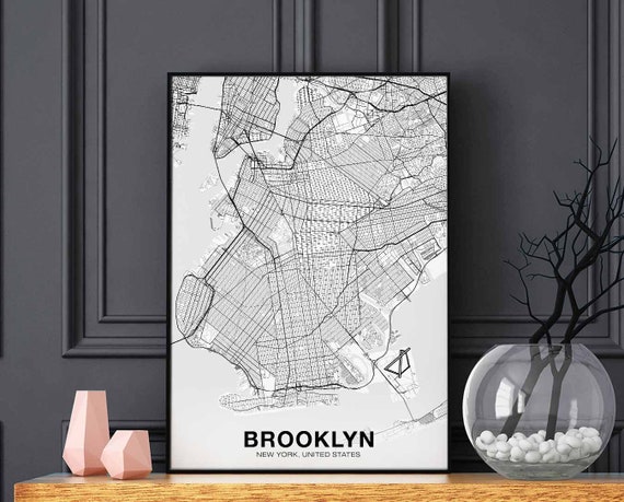 Brooklyn New York Ny Usa Map Poster Black White Hometown City Print Modern Home Decor Office Decoration Wall Art Dorm Bedroom Gift