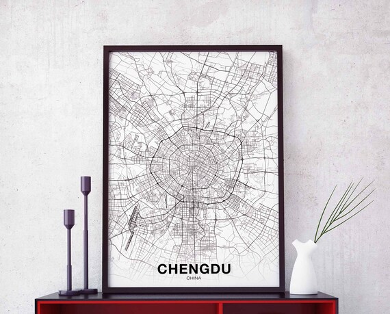 Chengdu China Map Poster Black White Hometown City Print Modern Home Decor Office Decoration Wall Art Dorm Bedroom Gift