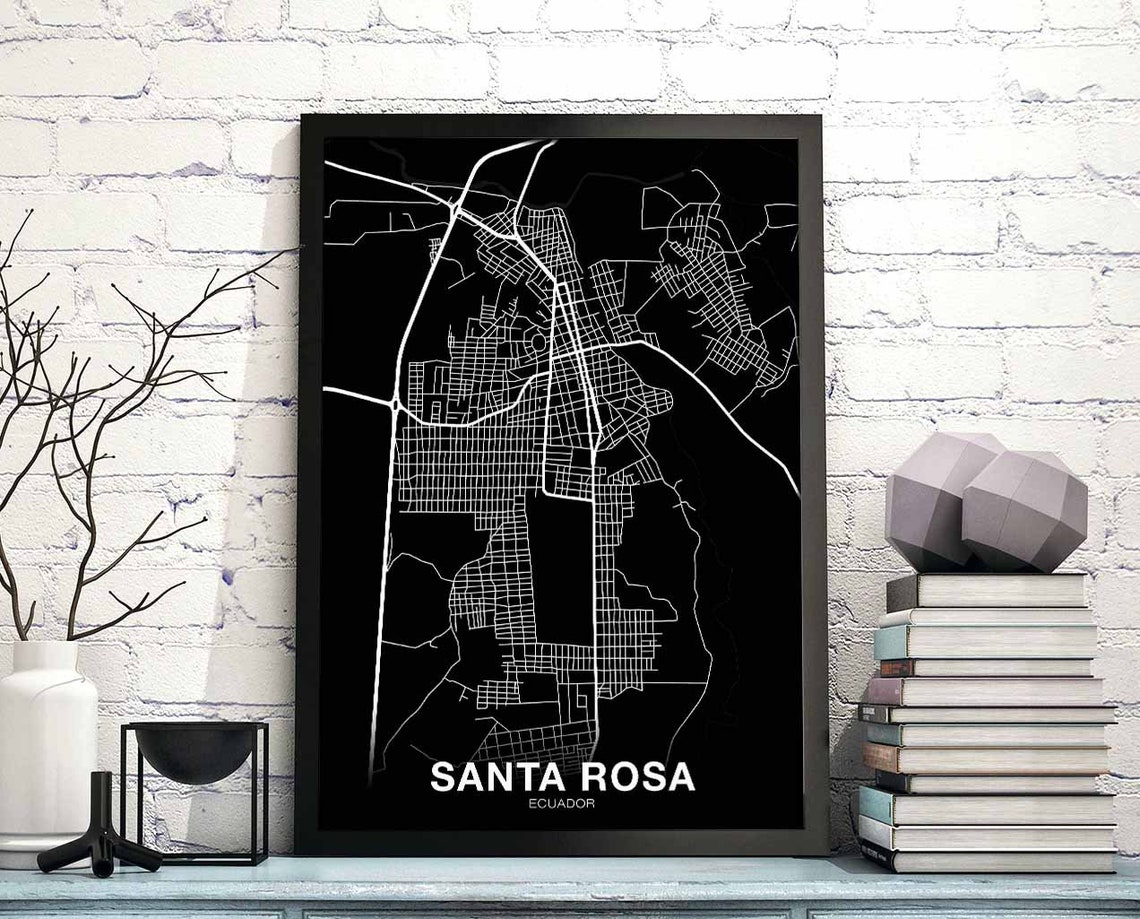 Santa Rosa Ecuador Black White Hometown City Street Map Poster