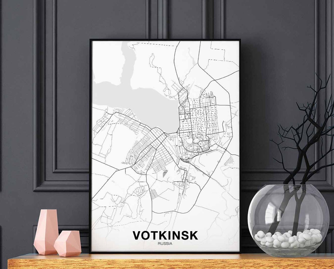 Votkinsk Russia City Street Map Black White Modern Minimalist Poster
