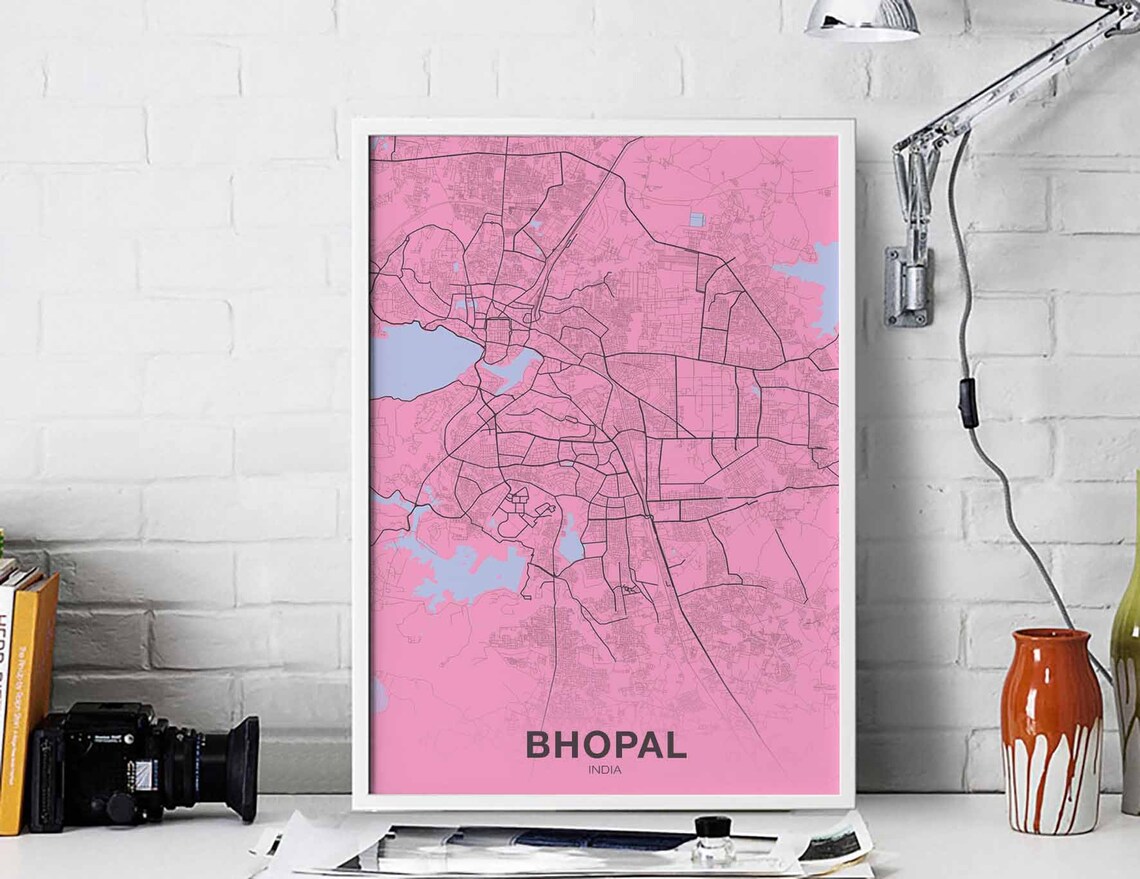 Bhopal India Soft Pink Minimalist Modern City Street Map Poster