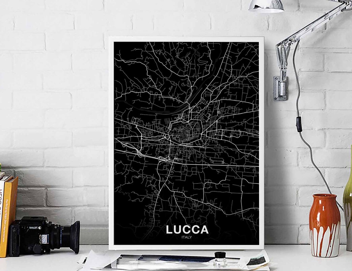Lucca Italy Map Poster, Modern Home Decor Print