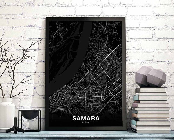 Samara Russia Map Poster Black White Hometown City Print Modern Home Decor Office Decoration Wall Art Dorm Bedroom Gift