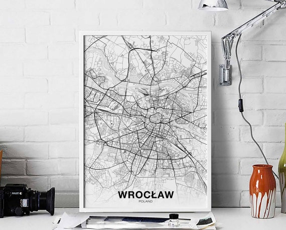 Wroclaw Poland Map Poster, Modern Home Decor