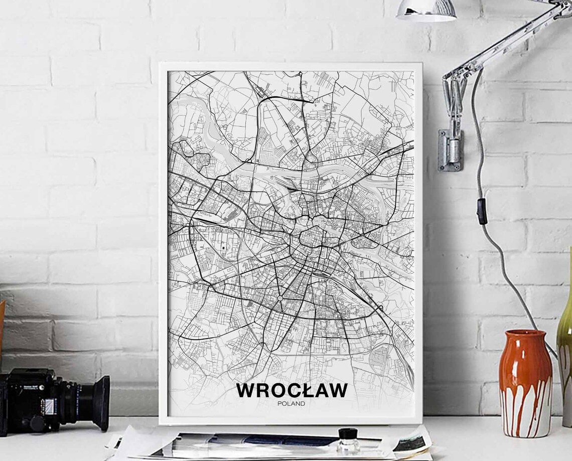 Wroclaw Poland Map Poster, Modern Home Decor