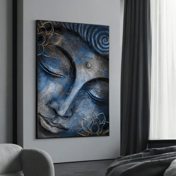 Blue Buddha Canvas Wall Art Zen Decor Spiritual Home