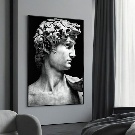 David by Michelangelo Statue Head Black White Classic Sculpture Poster