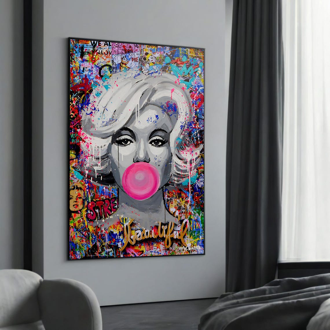 Marilyn Monroe Bubblegum Pop Art Graffiti Street Style Icon Poster