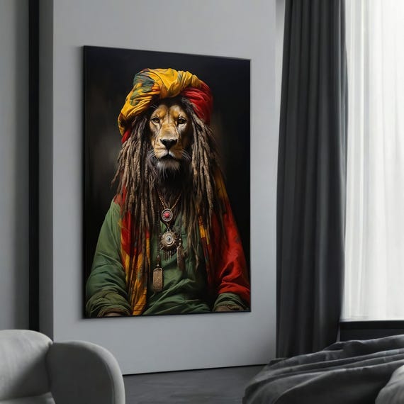 Regal Lion In Vibrant Rasta Attire Canvas Painting An Inspirational Gift For Art Collectors
