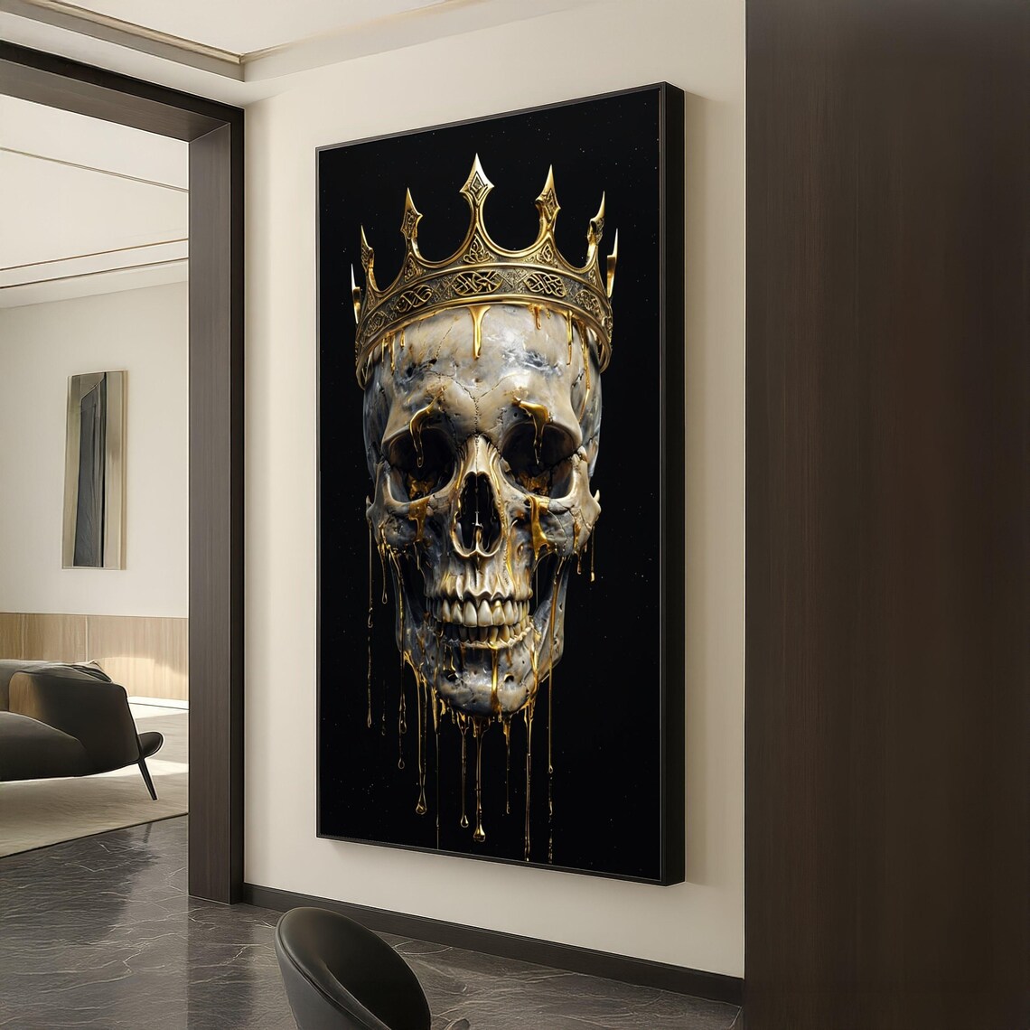Dripping Gold Skull Royal Crown Dark Gothic Luxury Art Poster
