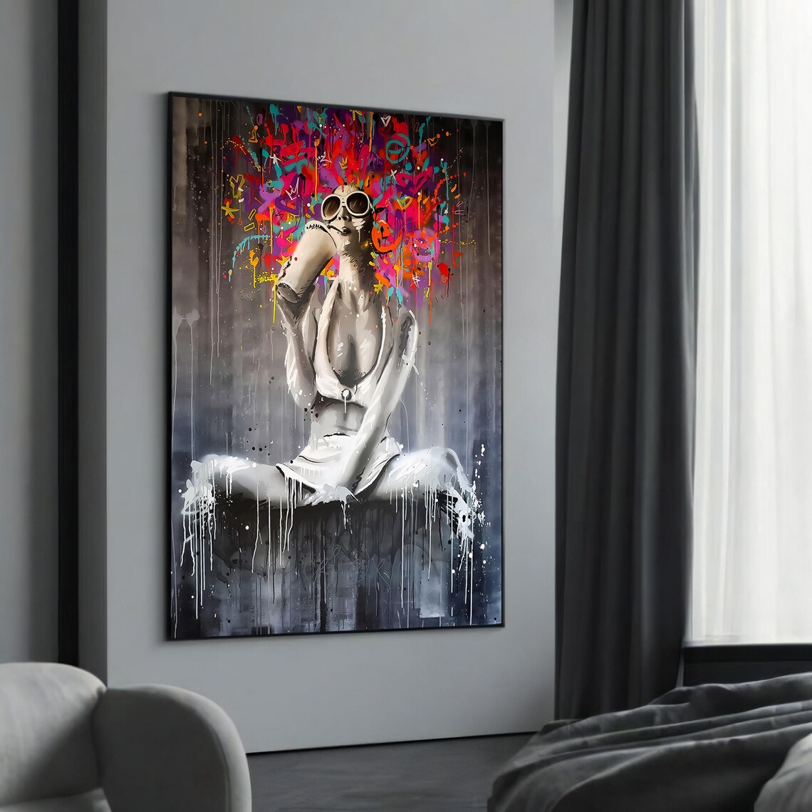 Graffiti Girl With Sunglasses And Colorful Exploding Hair Poster