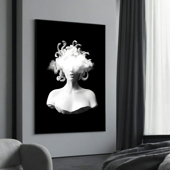 Medusa Bust Canvas Painting Gift Bold And Mysterious Black White Art For Modern Home Decor