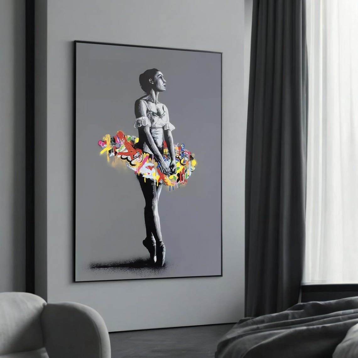 Ballerina With Graffiti Tutu Black White Street Art Dance Poster