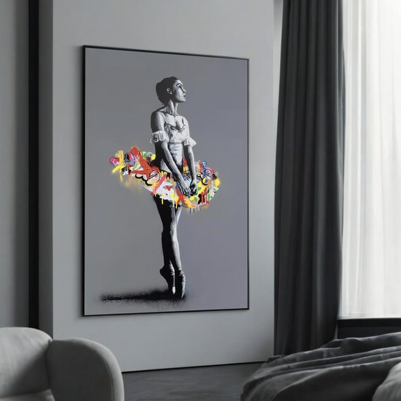 Ballerina With Graffiti Tutu Black White Street Art Dance Poster