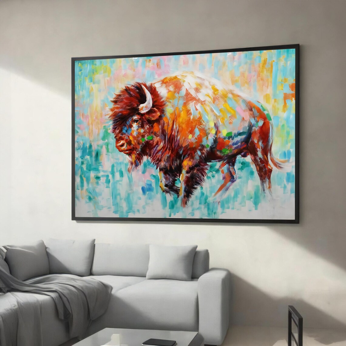 Colorful Bison Vibrant Abstract Wildlife Painting Style Poster