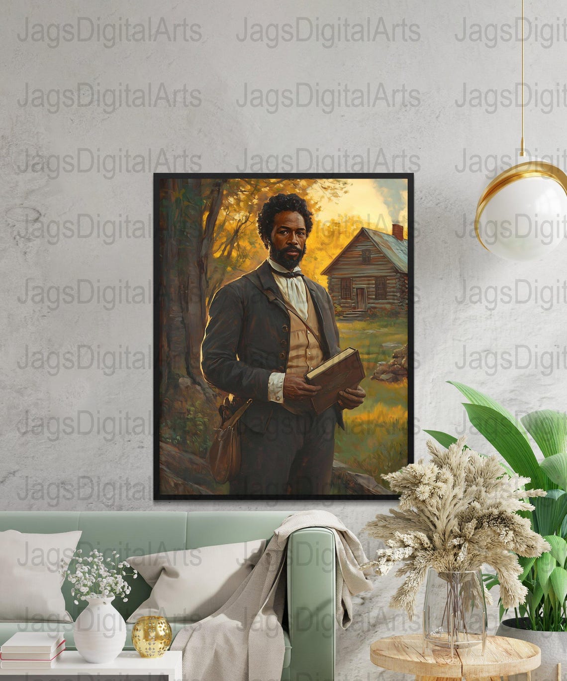 Dignified Victorian Gentleman Portrait Book Cabin Golden Light Poster - Image 2