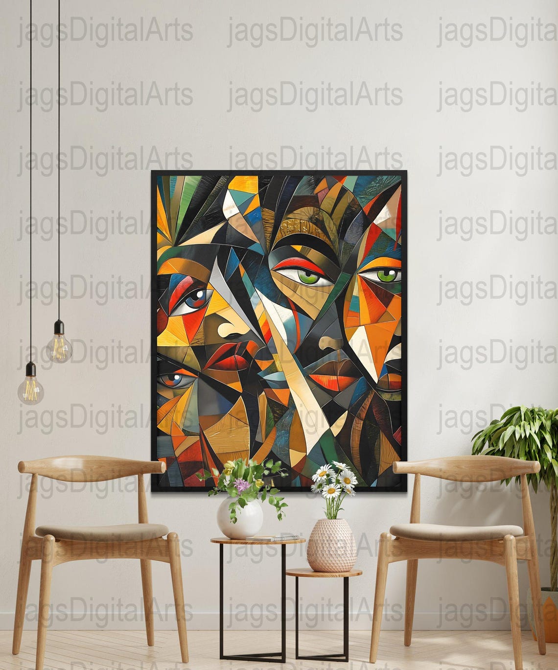 Cubist Geometric Faces Bold Color Mosaic Abstract Composition Poster - Image 4