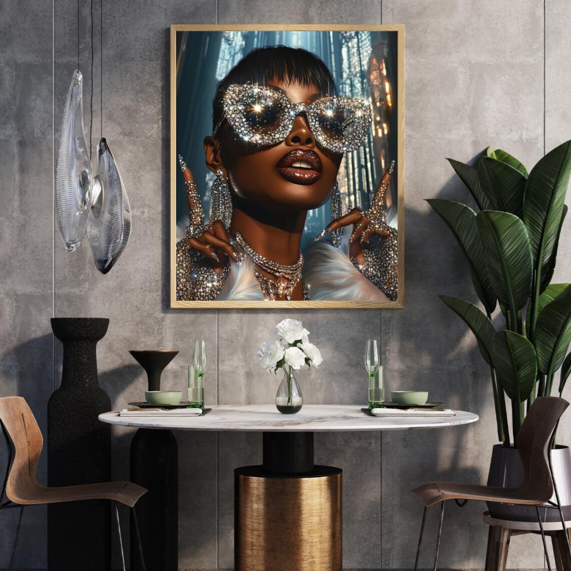 Glamorous Crystal Sunglasses Sparkle Luxury Fashion Portrait Art Poster - Image 2