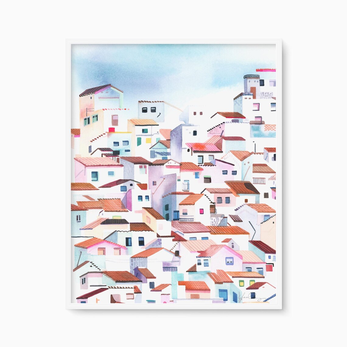 Casares Spain White Village Watercolor Mediterranean Art Poster