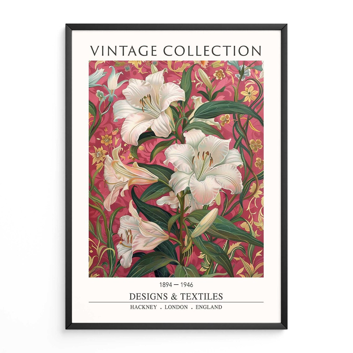 Vintage White Lily Floral Textile Design London Gallery Poster