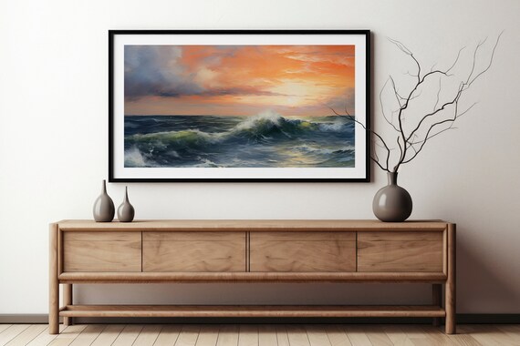 Moody Seascape Print Cloudy Sunset Horizon Abstract Wall Art